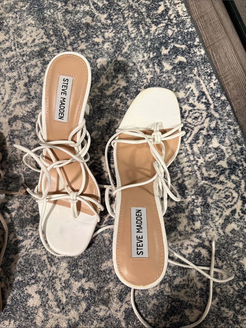 Steve Madden White Lace-Up Strappy Slide Mules